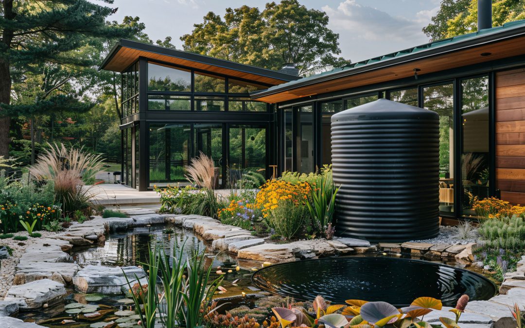 Une maison avec un bassin de jardin à Vonnas orné de pierres